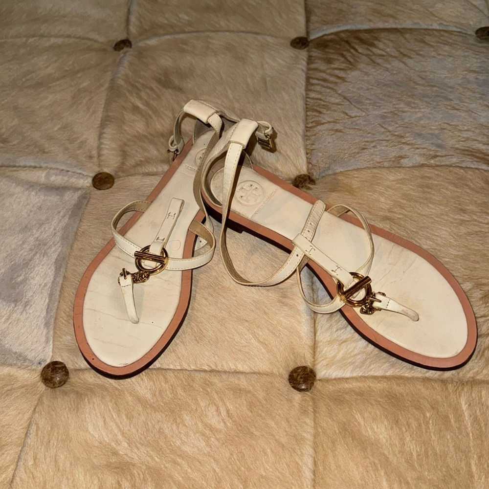 Tory Burch sandals, size 7.  Off-white.  Closed back heel.